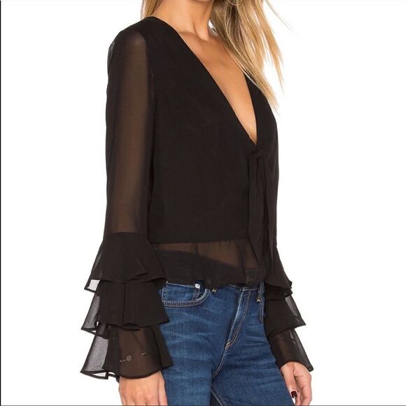 Tularosa Revolve Winnie Ruffle Sleeve Sheer Blouse Black Sz XS - Picture 2 of 11